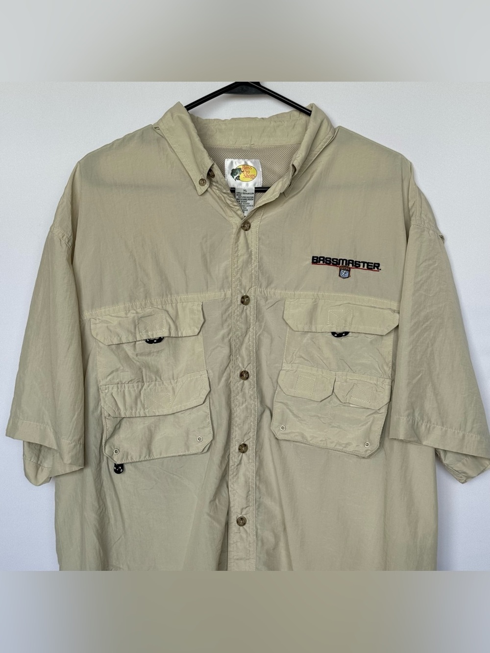 Bass Pro Shops Men's Short-Sleeve Fishing Shirt Jacket - Tan Nylon Vent 5 Pocket